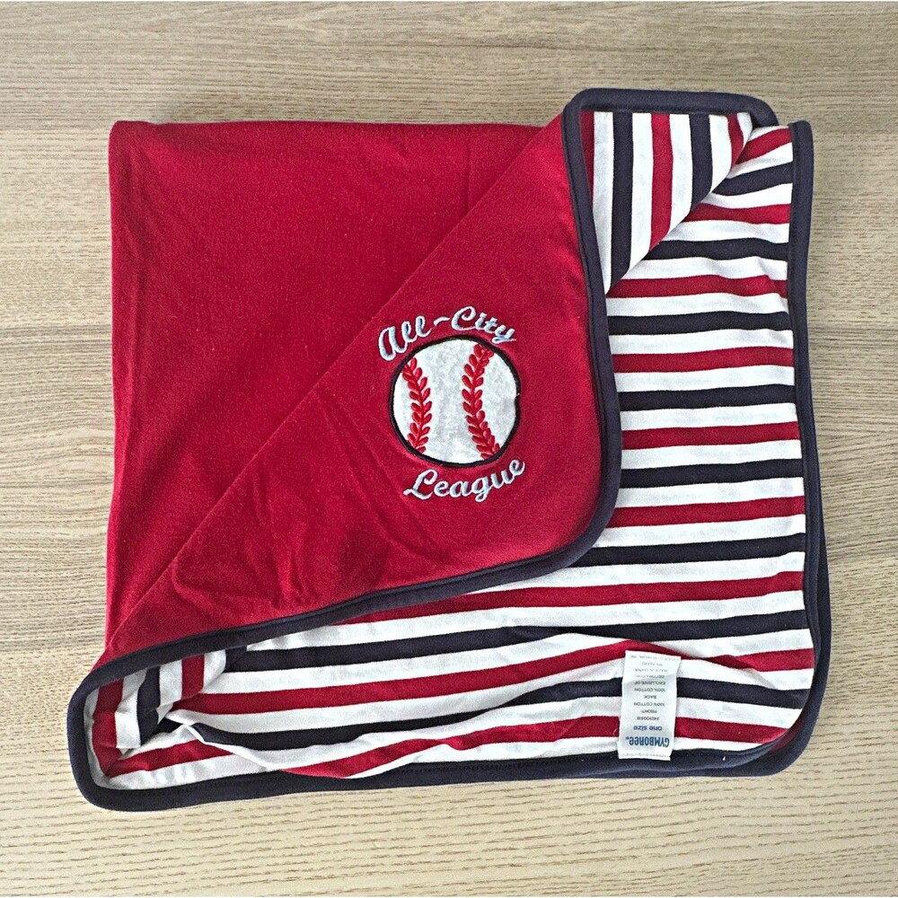 Vintage 2005 Gymboree All-City League Baseball Baby Blanket Reversible Cotton